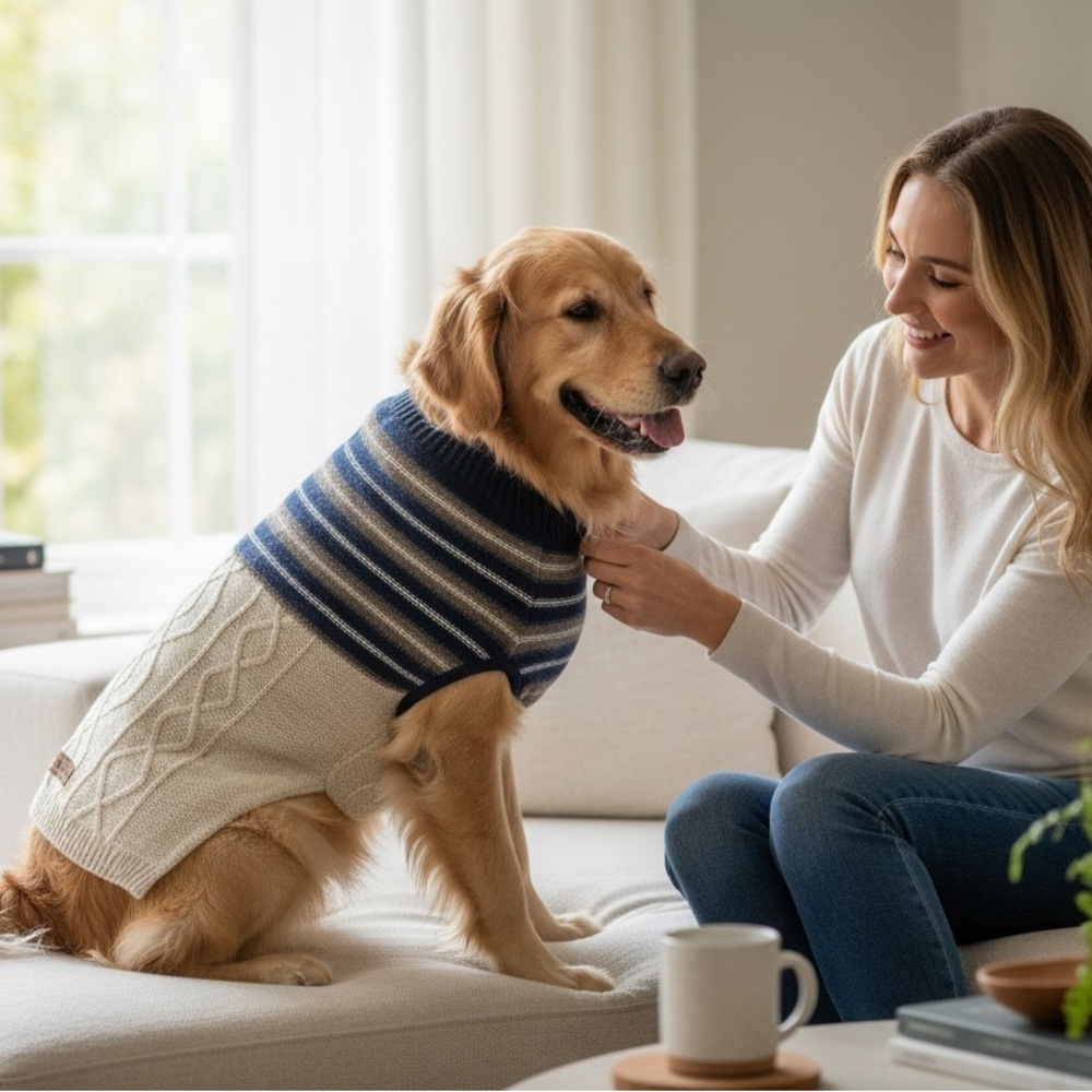 Eddie Bauer Blue and Cream Dog Sweater